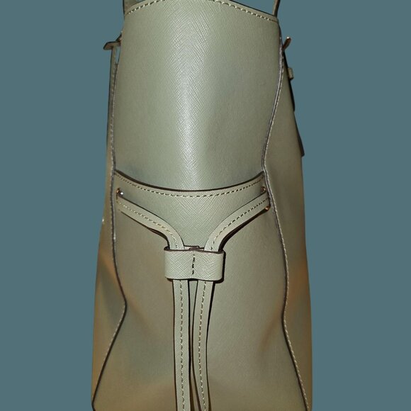 Michael Kors Leather Gilly Drawstring Travel Utility Work Green Shoulder Tote - Picture 9 of 16